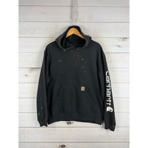 Carhartt Hoodie Mens Black Large Logo Graphic Original Fit Distress Work Grunge